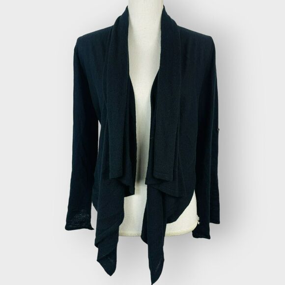 Autumn Cashmere Draped Cardigan 100% Cashmere Black Open Front Size Medium - Picture 1 of 7